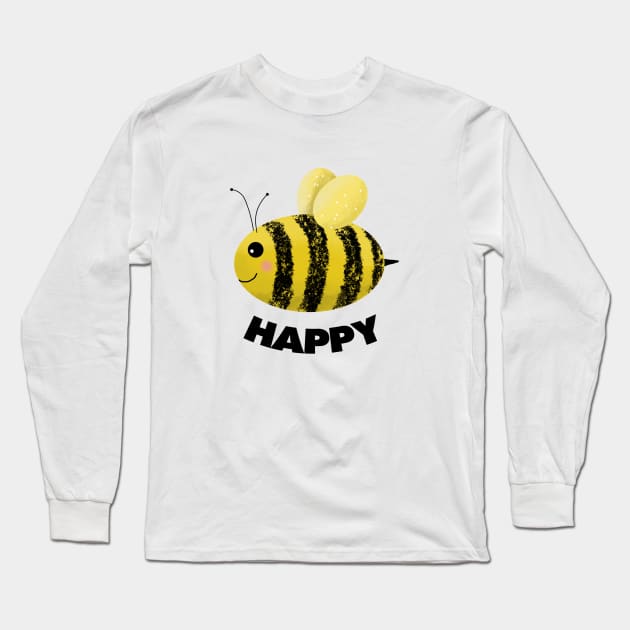 'Bee Happy' - Happy Bee Long Sleeve T-Shirt by VicEllisArt